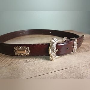 Vtg Fossil Leather Concho Belt Womens XL Silver Buckle Southwestern Boho 90s